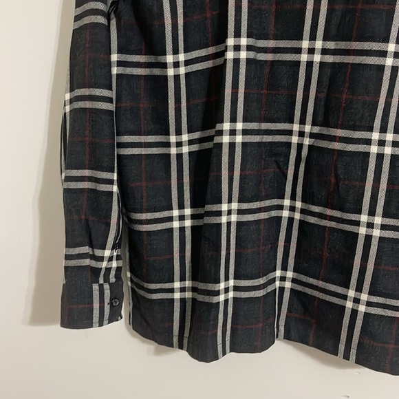 RALPH LAUREN WOMEN M WOOL BLACK PLAID CHARCOAL GRAY IVORY ZIPPER SHIRT - Picture 6 of 8